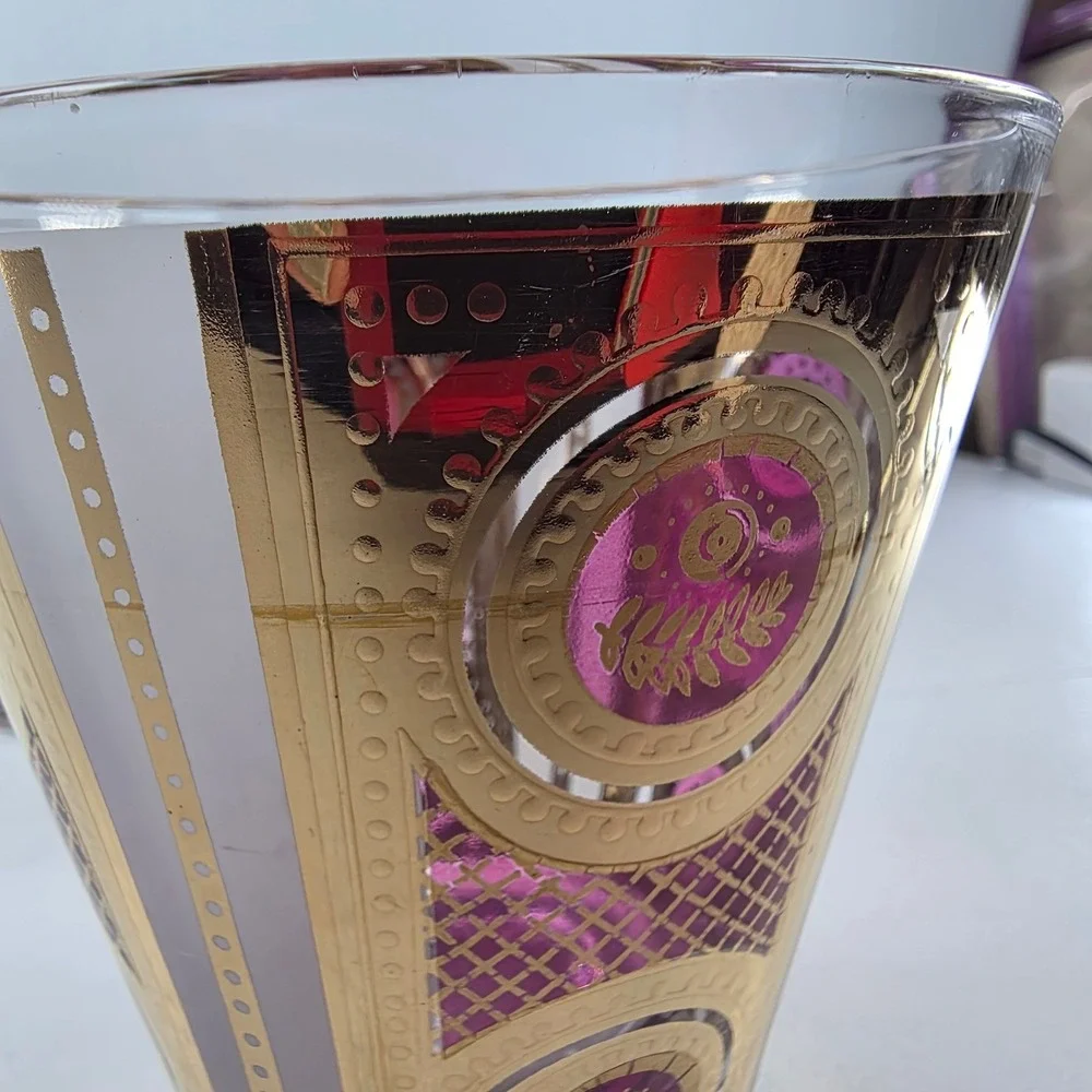 5 VTG‎ Georges Briard Signed RARE Amethyst Gold Rocks Glasses MCM Barware 22K